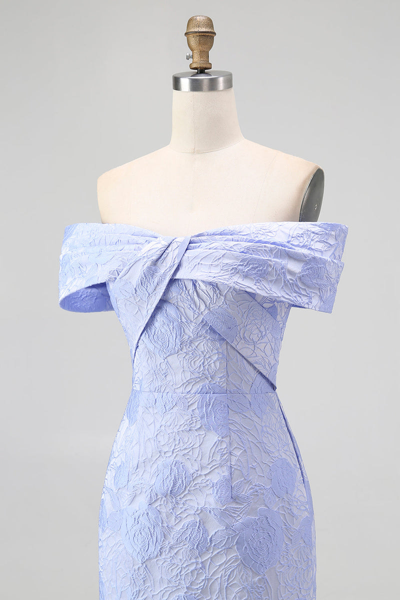 Laden Sie das Bild in den Galerie-Viewer, Blumiges Blaues Meerjungfrauen Schulterfreies Abendkleid