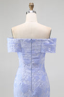 Laden Sie das Bild in den Galerie-Viewer, Blumiges Blaues Meerjungfrauen Schulterfreies Abendkleid