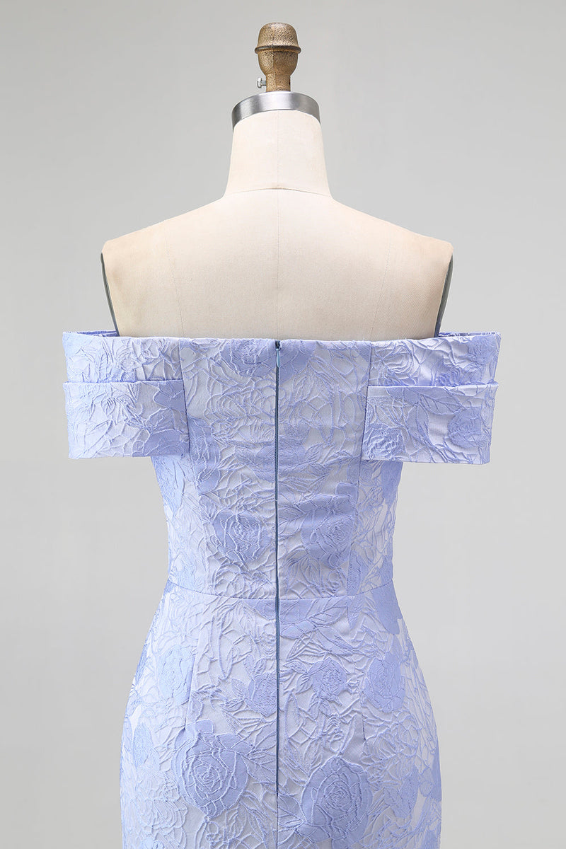 Laden Sie das Bild in den Galerie-Viewer, Blumiges Blaues Meerjungfrauen Schulterfreies Abendkleid