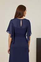 Laden Sie das Bild in den Galerie-Viewer, Dunkelgrünes Gerafftes Brautmutterkleid mit Flatterärmeln