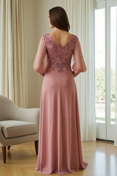 Dusty Rose Chiffon Kleid für die Brautmutter mit Applikationen