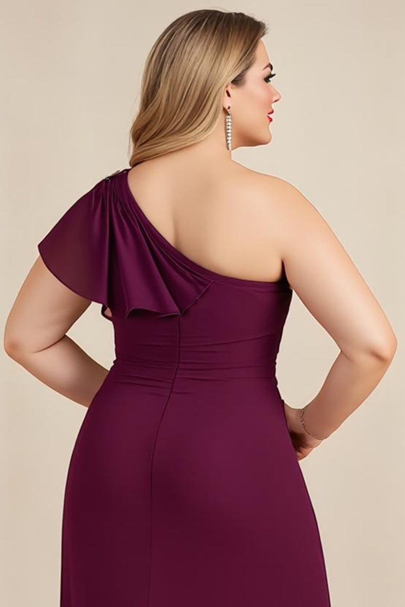 Laden Sie das Bild in den Galerie-Viewer, Burgunder Einschulter A-Linie Appliquiertes Langes Chiffon Chorkleid