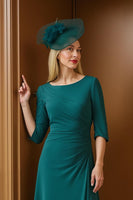 Laden Sie das Bild in den Galerie-Viewer, Kiefer Bateau Ausschnitt Gerafftes 3/4-Ärmel Kleid für die Brautmutter mit Rüschen