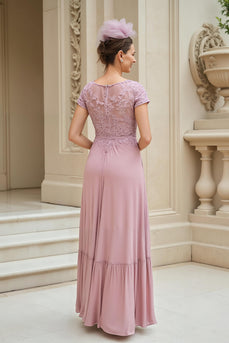 Dusty Rose A-Linie Langes Brautmutterkleid mit V-Ausschnitt und Spitze