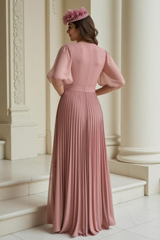 Dusty Rose A-Linie Chiffon V-Ausschnitt Langes Brautmutterkleid mit Rüschen