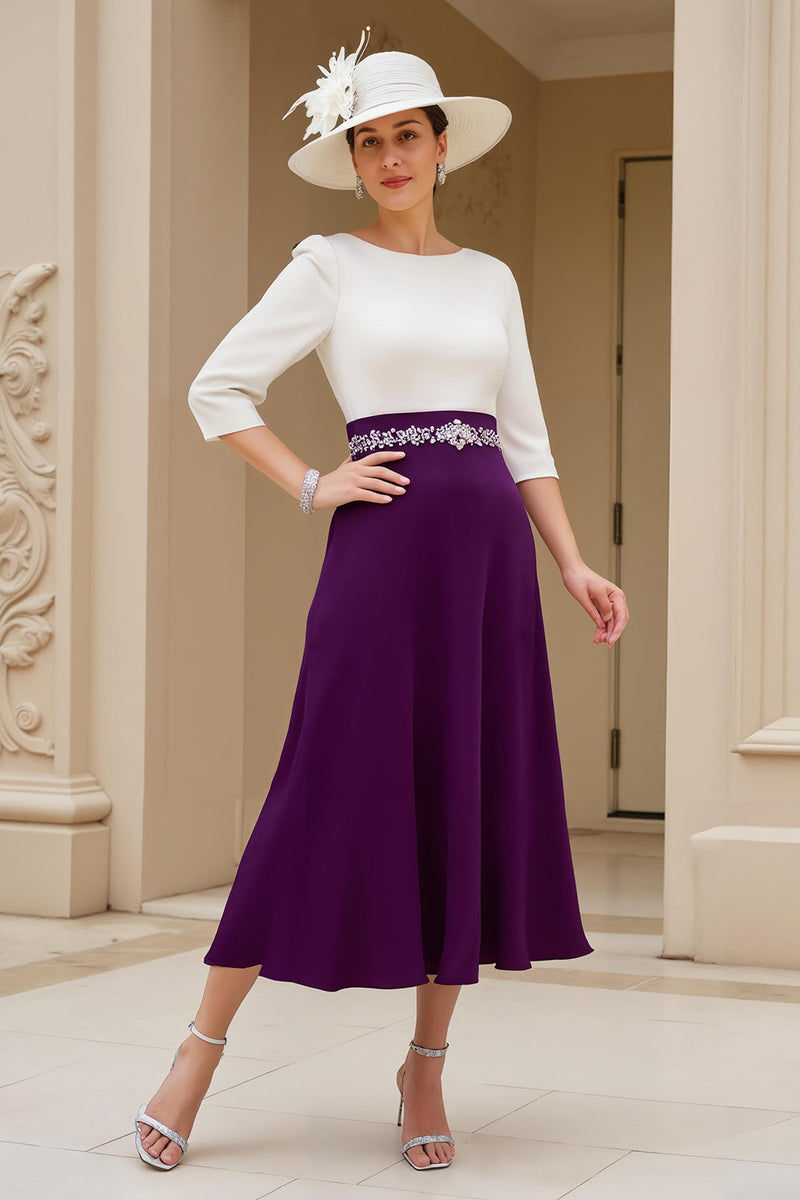 Laden Sie das Bild in den Galerie-Viewer, Schwarz-weißes A-Linie Kleid für die Brautmutter mit Perlenstickerei