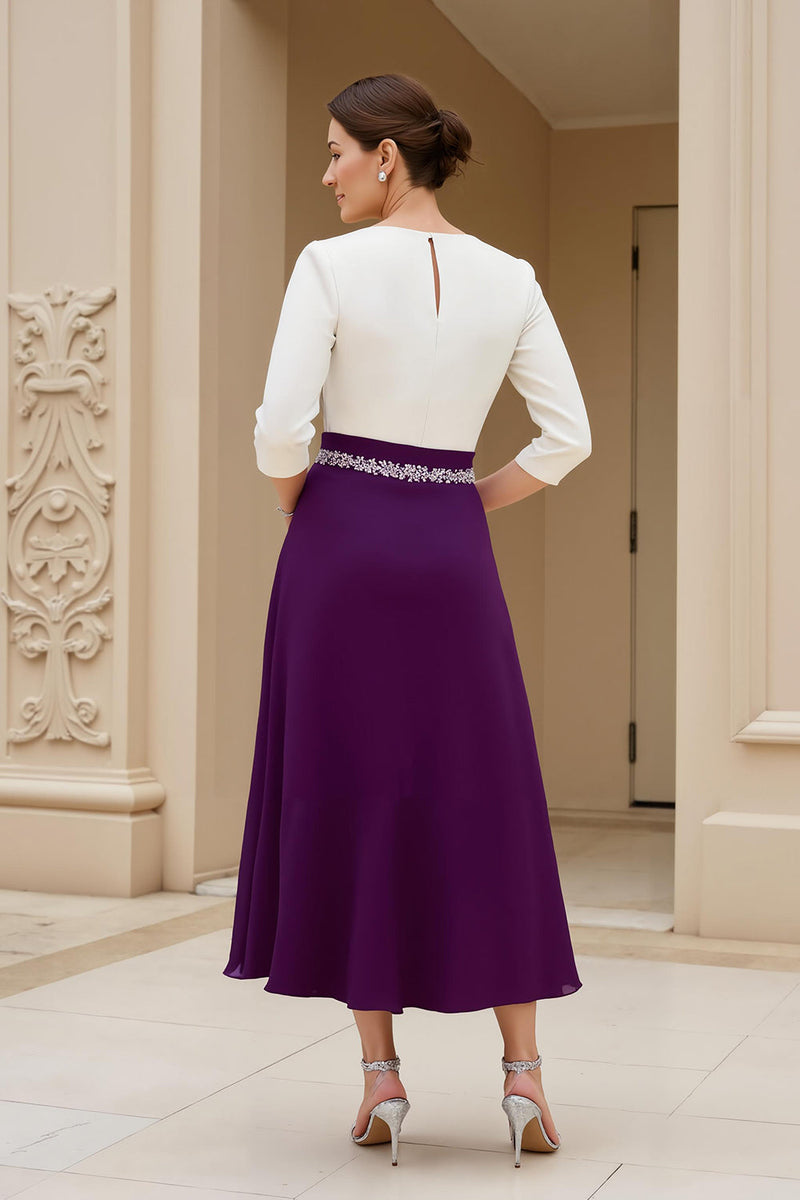 Laden Sie das Bild in den Galerie-Viewer, Schwarz-weißes A-Linie Kleid für die Brautmutter mit Perlenstickerei