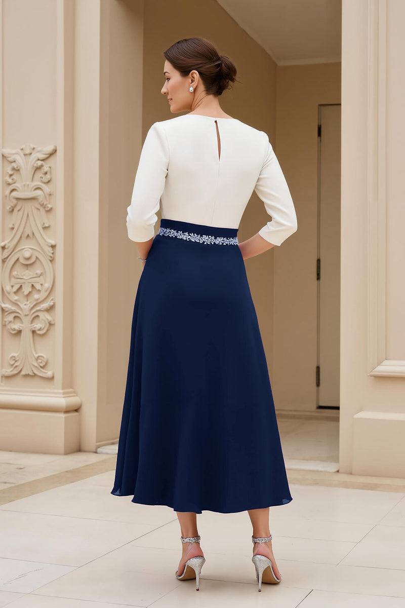 Laden Sie das Bild in den Galerie-Viewer, Schwarz-weißes A-Linie Kleid für die Brautmutter mit Perlenstickerei