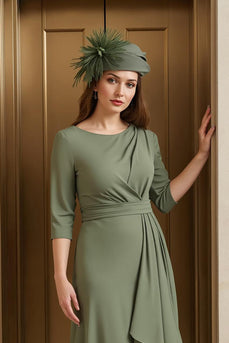 Olive A-Linie Kleid für die Brautmutter mit Rüschen und 3/4-Ärmeln