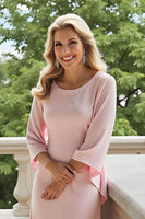 Laden Sie das Bild in den Galerie-Viewer, A-Linie Bonbonrosa Bateau Ausschnitt 3/4 Ärmel Chiffon Langes Brautmutterkleid