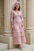 Laden Sie das Bild in den Galerie-Viewer, Blush A-Linie Chiffon Gestuftes Brautmutterkleid in A-Linie mit Spitzenapplikationen