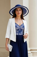 Laden Sie das Bild in den Galerie-Viewer, Marineblaues 2-teiliges Kleid für die Brautmutter in A-Linie mit V-Ausschnitt und Falten