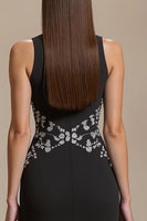 Laden Sie das Bild in den Galerie-Viewer, U-Boot-Ausschnitt Schwarzes Ballkleid in A-Linie