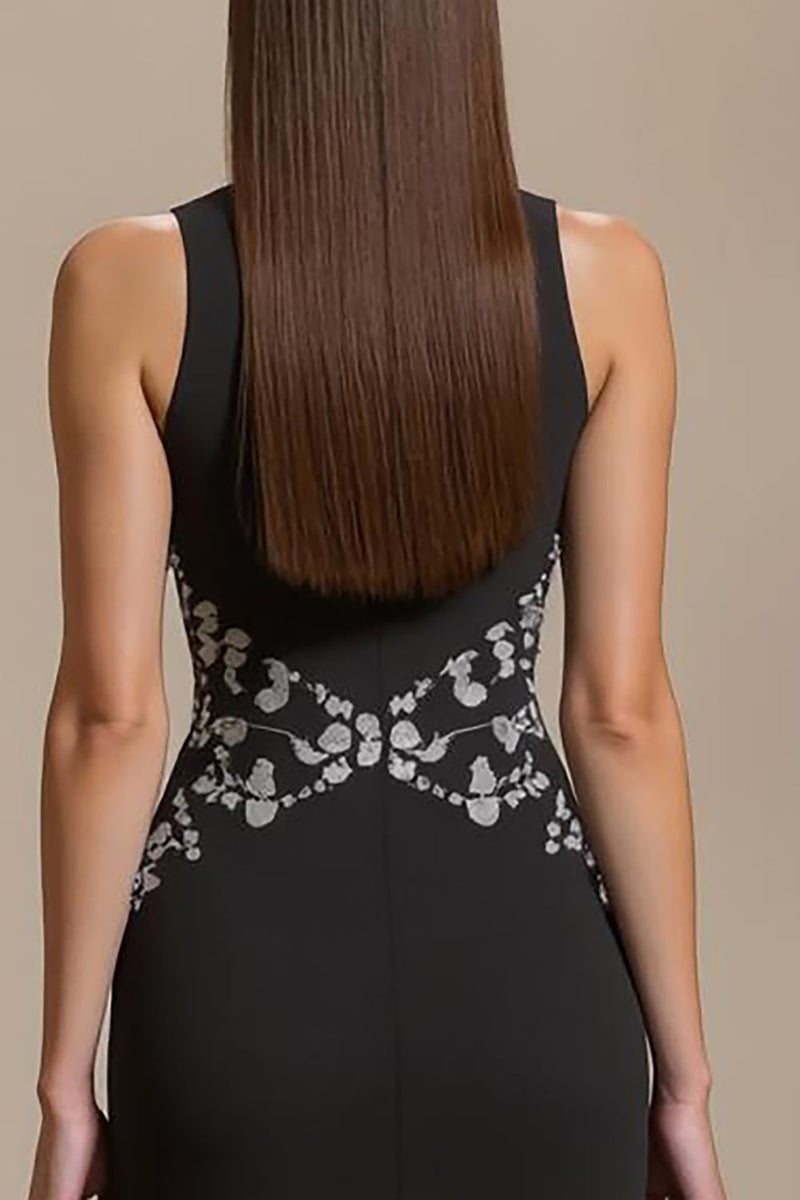 Laden Sie das Bild in den Galerie-Viewer, U-Boot-Ausschnitt Schwarzes Ballkleid in A-Linie