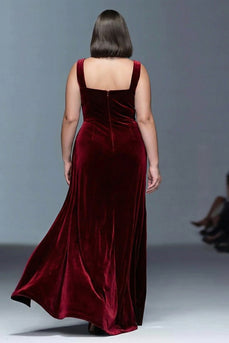 Burgundy Langes Ballkleid in A-Linie aus Samt mit Rüschen
