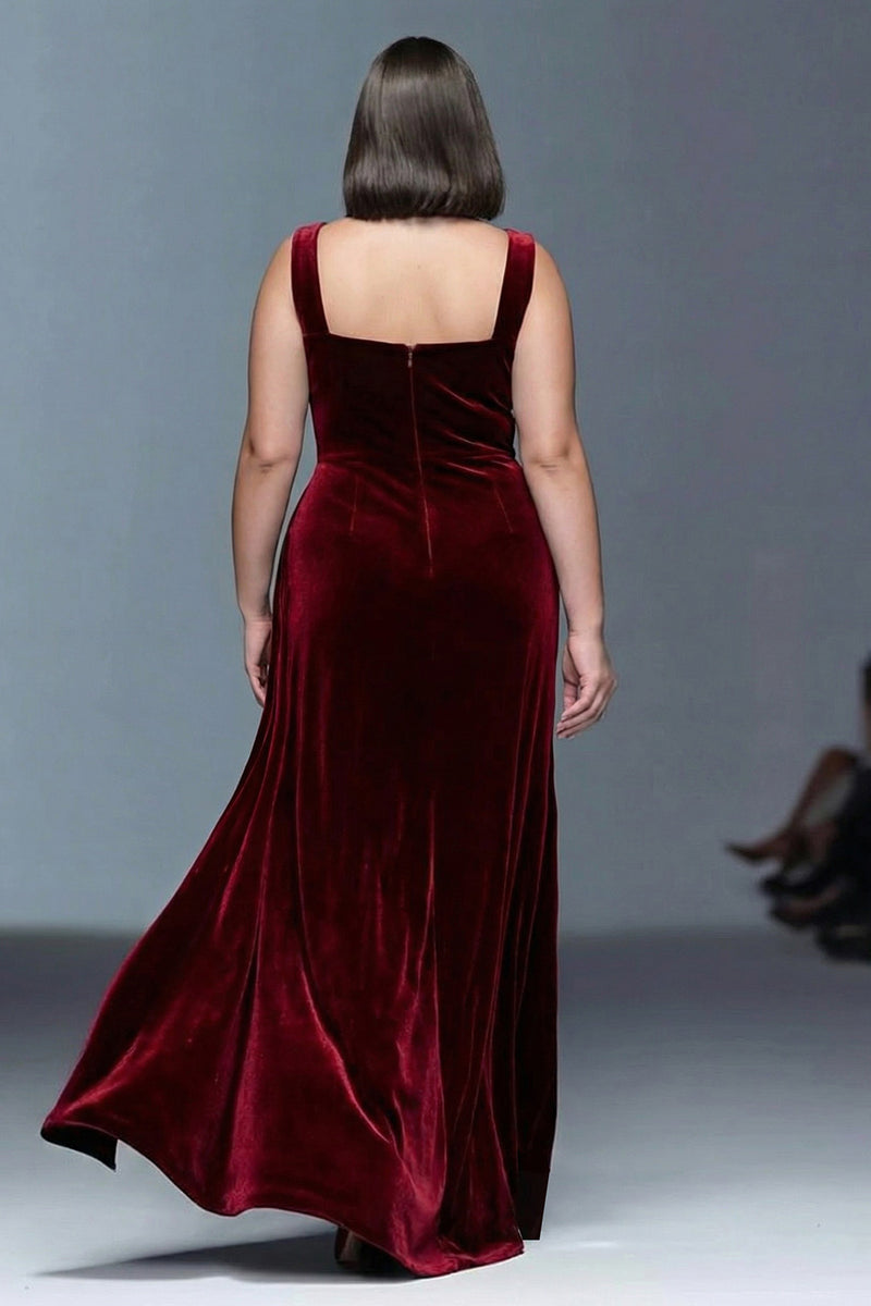 Laden Sie das Bild in den Galerie-Viewer, Burgundy Langes Ballkleid in A-Linie aus Samt mit Rüschen