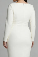 Laden Sie das Bild in den Galerie-Viewer, Elfenbein Scheiden Bateau-Ausschnitt Übergröße Midi Arbeitskleid