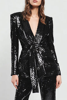 Glitzernde Schwarze 2-teilige Damen Ballanzüge mit Schärpe