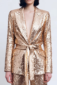 Glitzernde Gold Peak Revers 2 Stück Pailletten Frauen Ballanzüge mit Schärpe