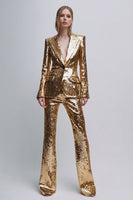 Laden Sie das Bild in den Galerie-Viewer, 2 Stück Glitzernde Gold Peak Revers Damen Ballanzüge Mit Ärmeln