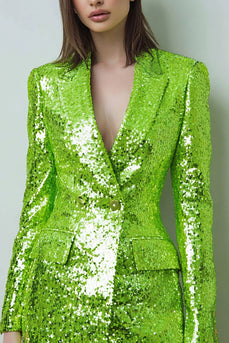 Glitzernder Fluoreszierender Grüner Bodycon Damenblazer mit Spitzenrevers