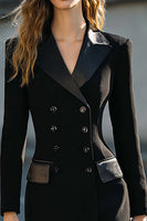 Laden Sie das Bild in den Galerie-Viewer, Schwarzes Zweireihiges Midi Blazerkleid mit Ärmeln