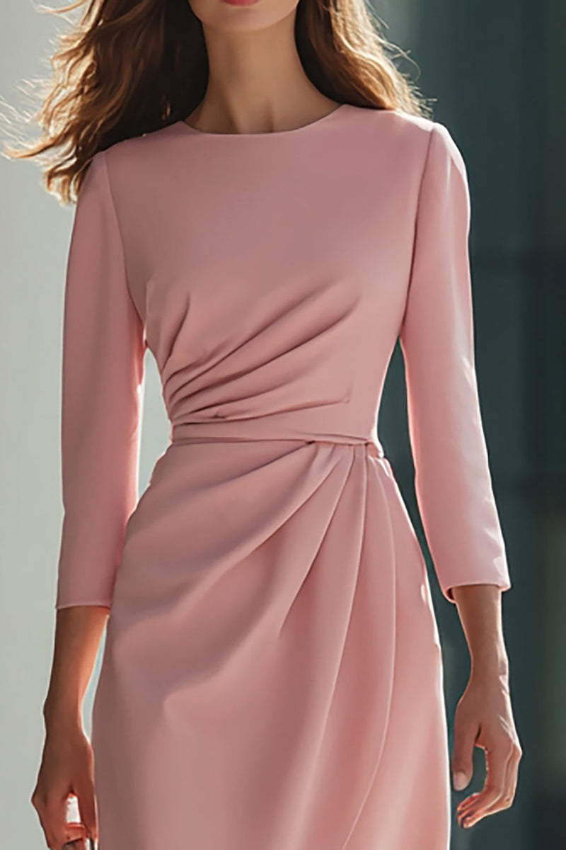 Laden Sie das Bild in den Galerie-Viewer, Rosa Etuis Gerafftes Midikleid mit 3/4 Ärmeln