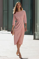 Laden Sie das Bild in den Galerie-Viewer, Rosa Etui Gerafftes Midikleid mit 3/4 Ärmeln