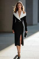 Laden Sie das Bild in den Galerie-Viewer, Schwarzes Langärmeliges Etui Arbeitskleid mit Gürtel