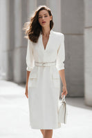 Laden Sie das Bild in den Galerie-Viewer, Elfenbein Etui 3/4 Ärmel Arbeitskleid mit Gürtel