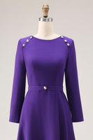 Laden Sie das Bild in den Galerie-Viewer, Lila A-Linie Langarm Arbeitskleid mit Bootsausschnitt