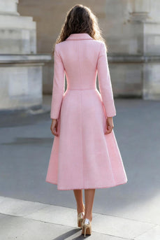 Rosa Einreihiges A-Linie Arbeitskleid mit langen Ärmeln