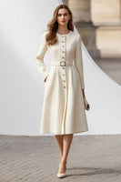 Laden Sie das Bild in den Galerie-Viewer, Elfenbein Einreihiges Arbeitskleid in A-Linie mit Gürtel