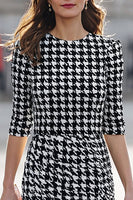 Laden Sie das Bild in den Galerie-Viewer, Schwarz-weißes Kariertes Midi Etui Arbeitskleid