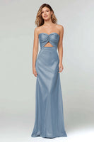 Laden Sie das Bild in den Galerie-Viewer, Himmelblaues Trägerloses Etui Ballkleid mit Herzausschnitt