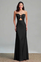 Laden Sie das Bild in den Galerie-Viewer, Rosa Satin Cut Out Etui Trägerloses Langes Ballkleid