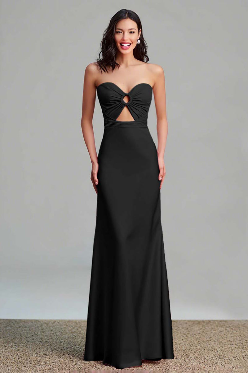 Laden Sie das Bild in den Galerie-Viewer, Rosa Satin Cut Out Etui Trägerloses Langes Ballkleid