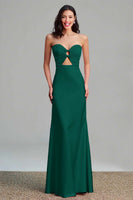 Laden Sie das Bild in den Galerie-Viewer, Rosa Satin Cut Out Etui Trägerloses Langes Ballkleid