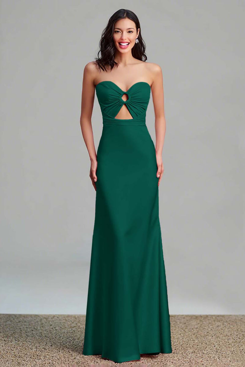 Laden Sie das Bild in den Galerie-Viewer, Rosa Satin Cut Out Etui Trägerloses Langes Ballkleid