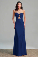 Laden Sie das Bild in den Galerie-Viewer, Rosa Satin Cut Out Etui Trägerloses Langes Ballkleid