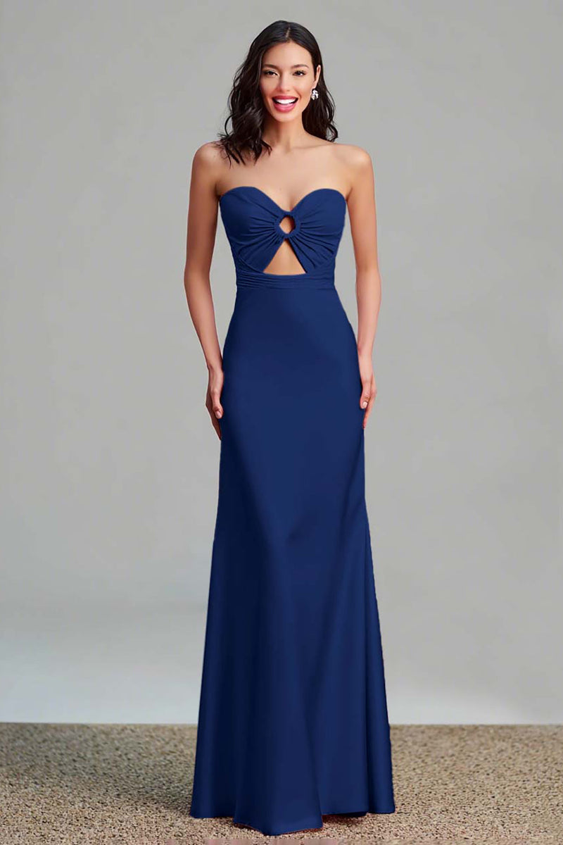 Laden Sie das Bild in den Galerie-Viewer, Rosa Satin Cut Out Etui Trägerloses Langes Ballkleid