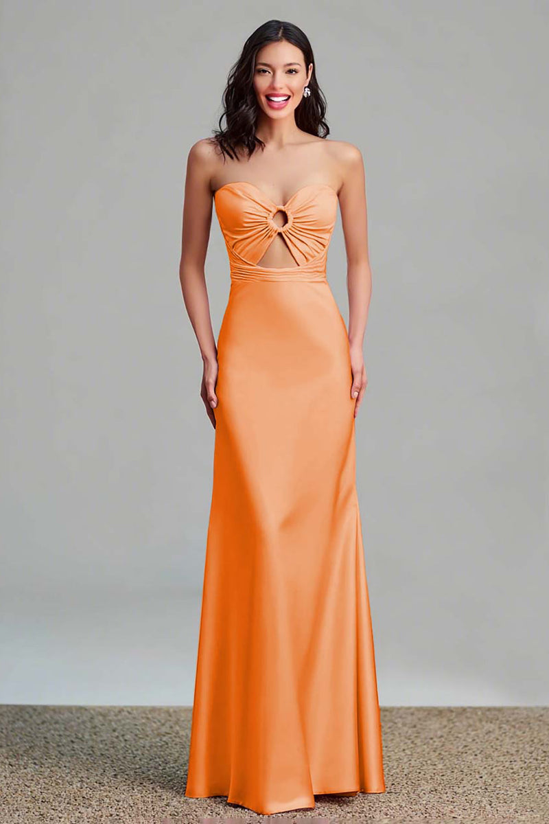 Laden Sie das Bild in den Galerie-Viewer, Rosa Satin Cut Out Etui Trägerloses Langes Ballkleid