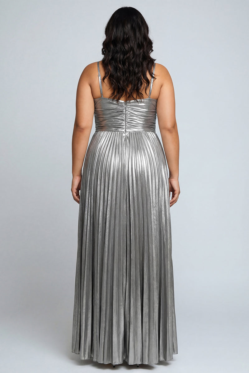 Laden Sie das Bild in den Galerie-Viewer, Sliver Langes A Linie Plissee Ballkleid mit Schlitz