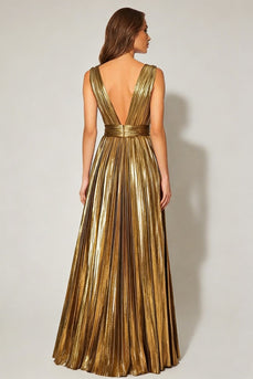 Goldenes Metallic A-Linie Plissee Ballkleid