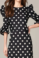 Laden Sie das Bild in den Galerie-Viewer, Schwarz-Weißes A-Linie Chiffon Polka-Dots Partykleid mit Rüschen
