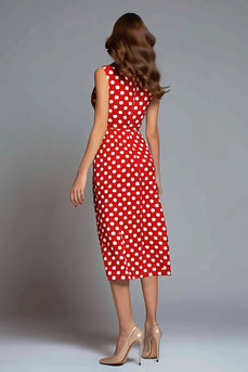Rotes Teelanges Bodycon Satin Polka Dots Partykleid mit V-Ausschnitt und