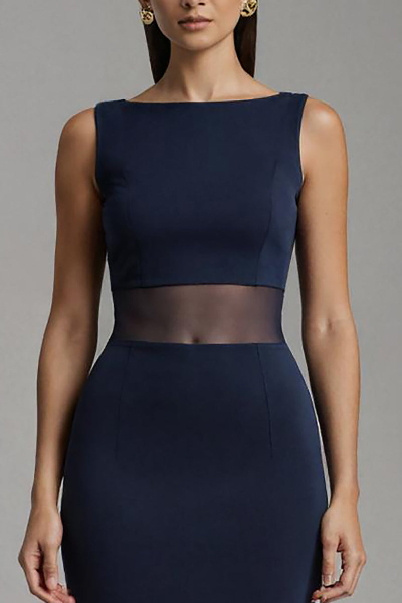 Laden Sie das Bild in den Galerie-Viewer, Marineblaues Meerjungfrauen Maxi Ballkleid mit Bateau-Ausschnitt