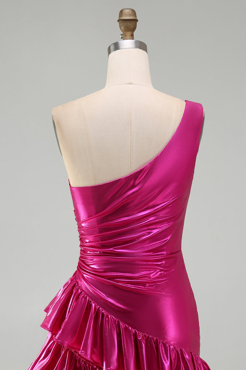 Laden Sie das Bild in den Galerie-Viewer, Glitzerndes Gold Metallic Kurzes A-Linie Cocktailkleid mit Rüschen