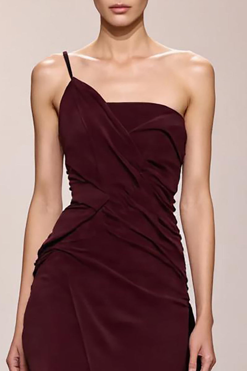 Laden Sie das Bild in den Galerie-Viewer, Burgunder Satin Meerjungfrauen Abendkleid mit Schlitz