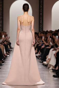 Elfenbein Langes Gerafftes Abendkleid aus Satin mit Spaghettiträgern